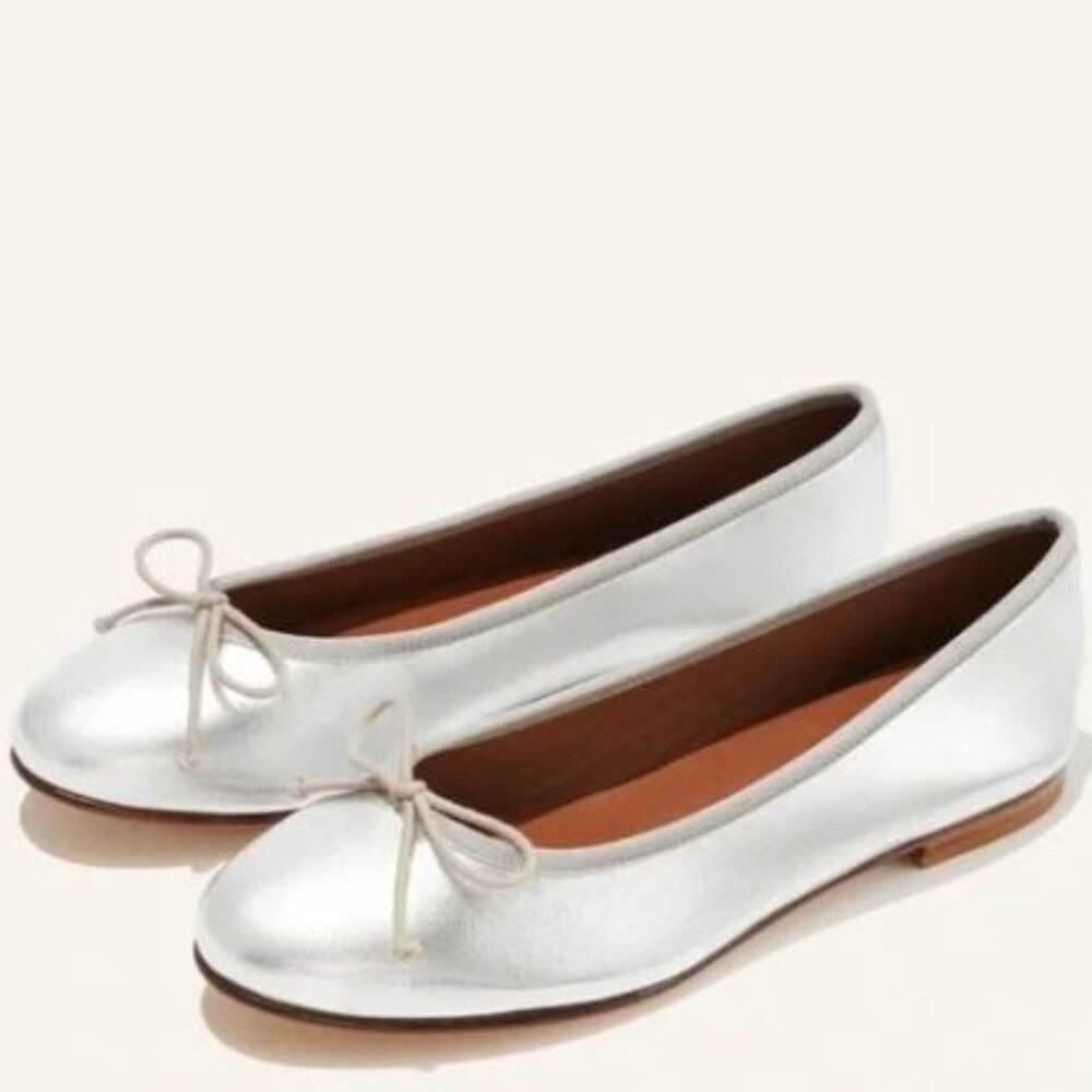 Margaux Silver Leather Ballet Flats